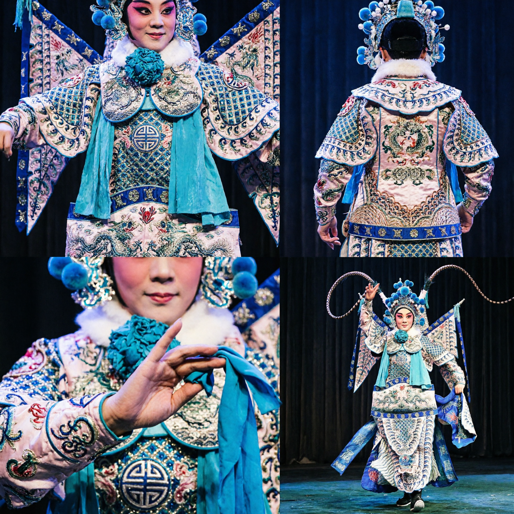 Set Costume da Generale Guerriero per Opera di Pechino Tradizionale Cinese con Armatura Ricamata, Bandiere e Copricapo per Spettacoli sul Palco - Asian Costume