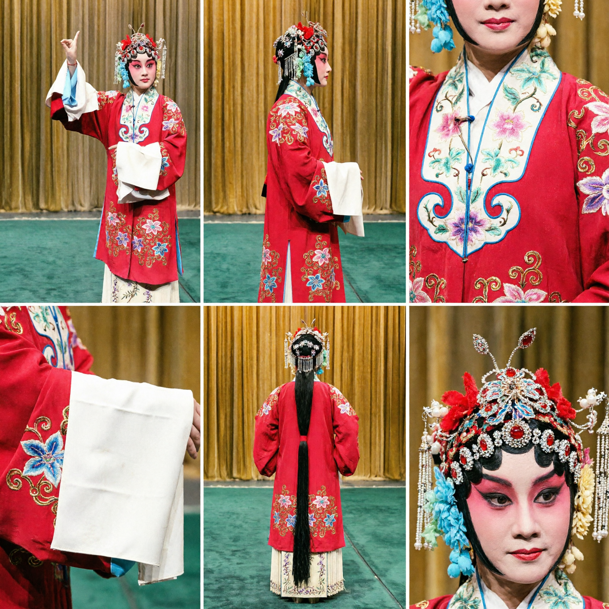 Traje de Ópera de Pekín Tradicional Chino, Juego Completo del Rol Dan con Bordado Rojo y Tocado para Actuación en Escenario - Asian Costume