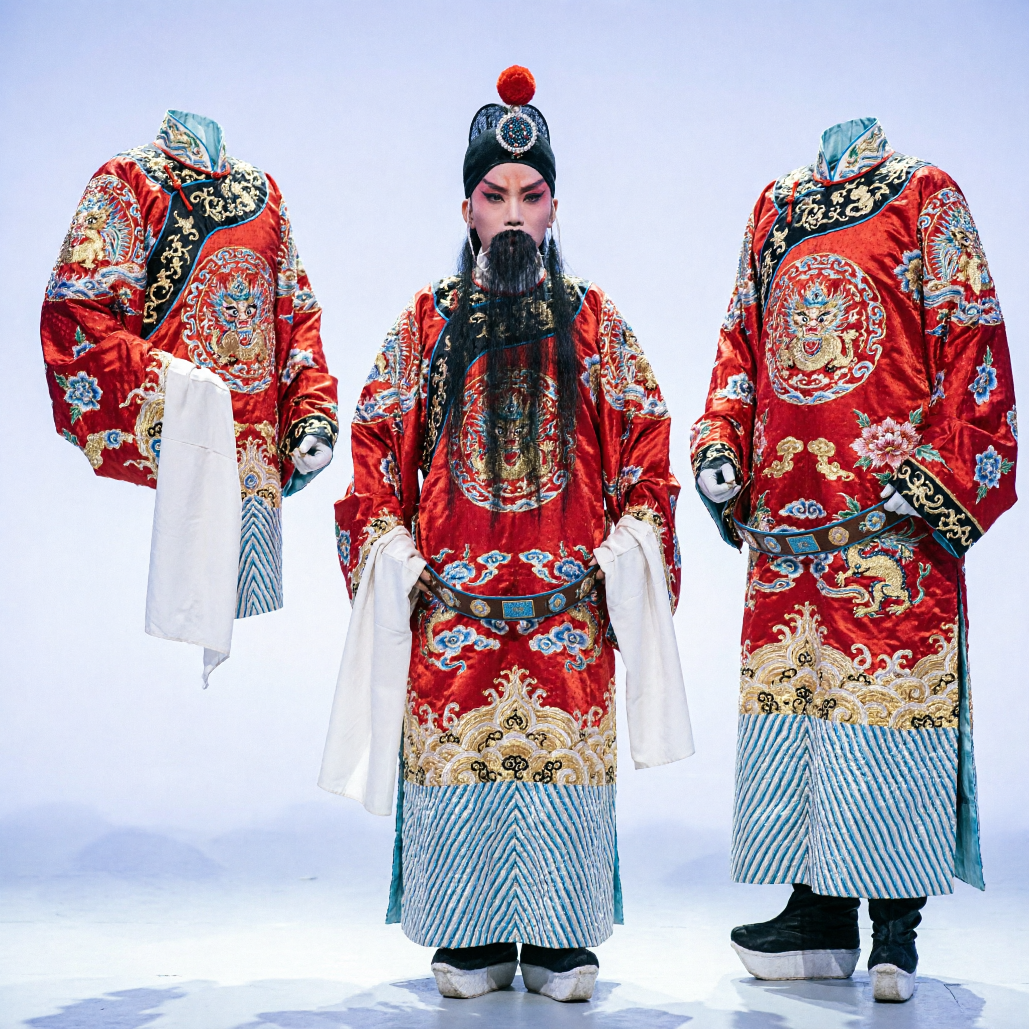 伝統的中国京劇 赤龍袍衣装一式（男性将軍役・舞台公演用） - Asian Costume