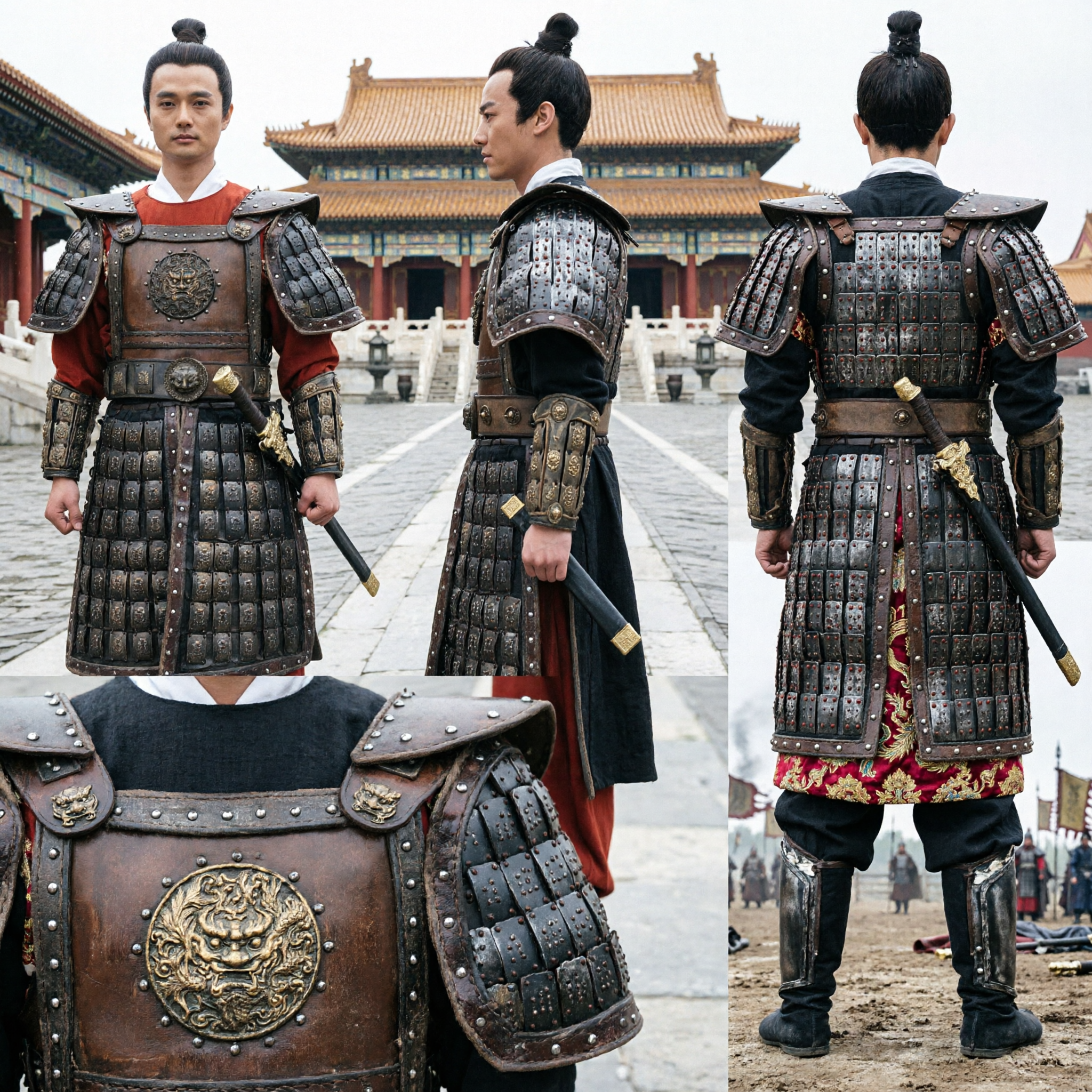 Costume d'Armure d'Ancien Général Chinois pour Hommes Tenue Traditionnelle de Guerrier Hanfu pour Cosplay et Spectacle - Asian Costume