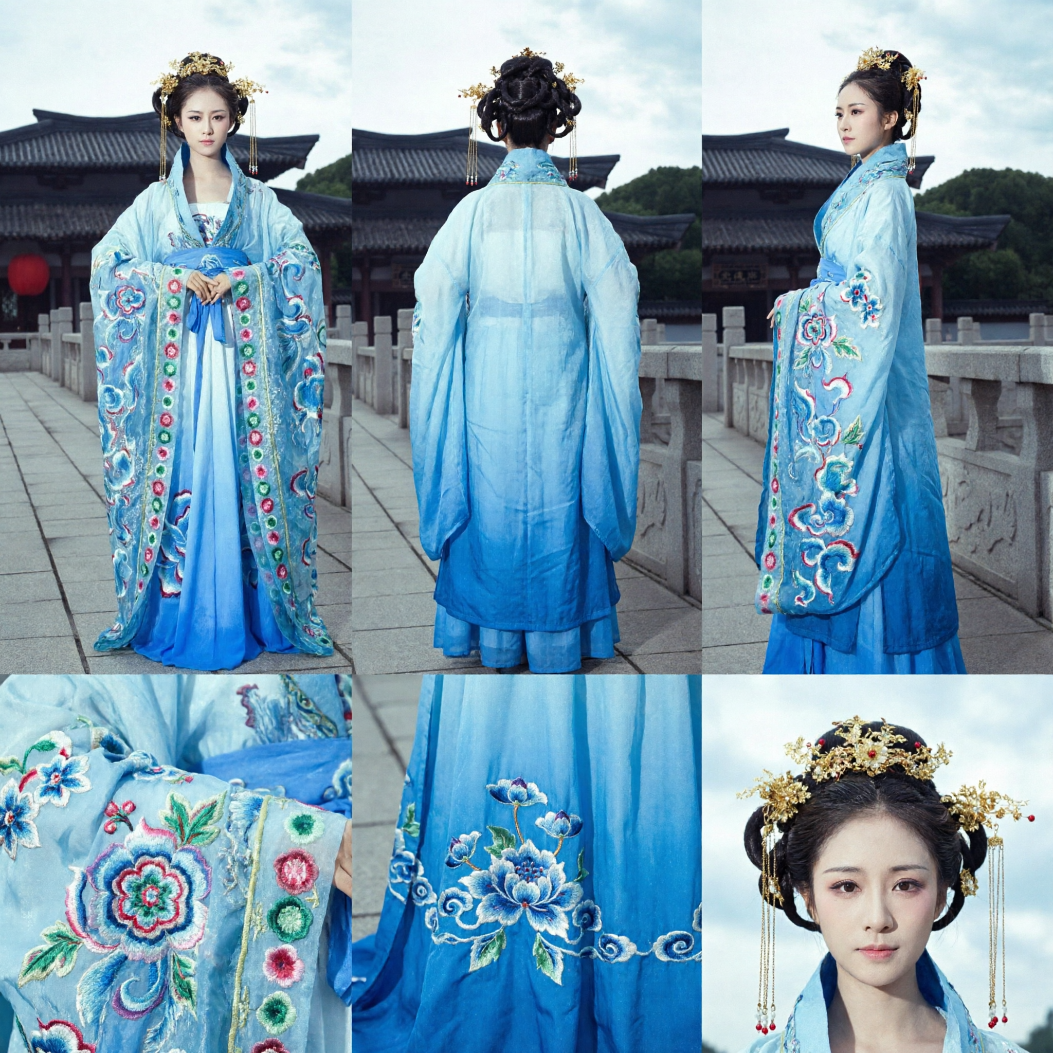 Traje Chinês Hanfu Azul Elegante, Vestido de Princesa Antiga, Vestido Bordado da Dinastia Tang para Mulheres, Cosplay - Asian Costume