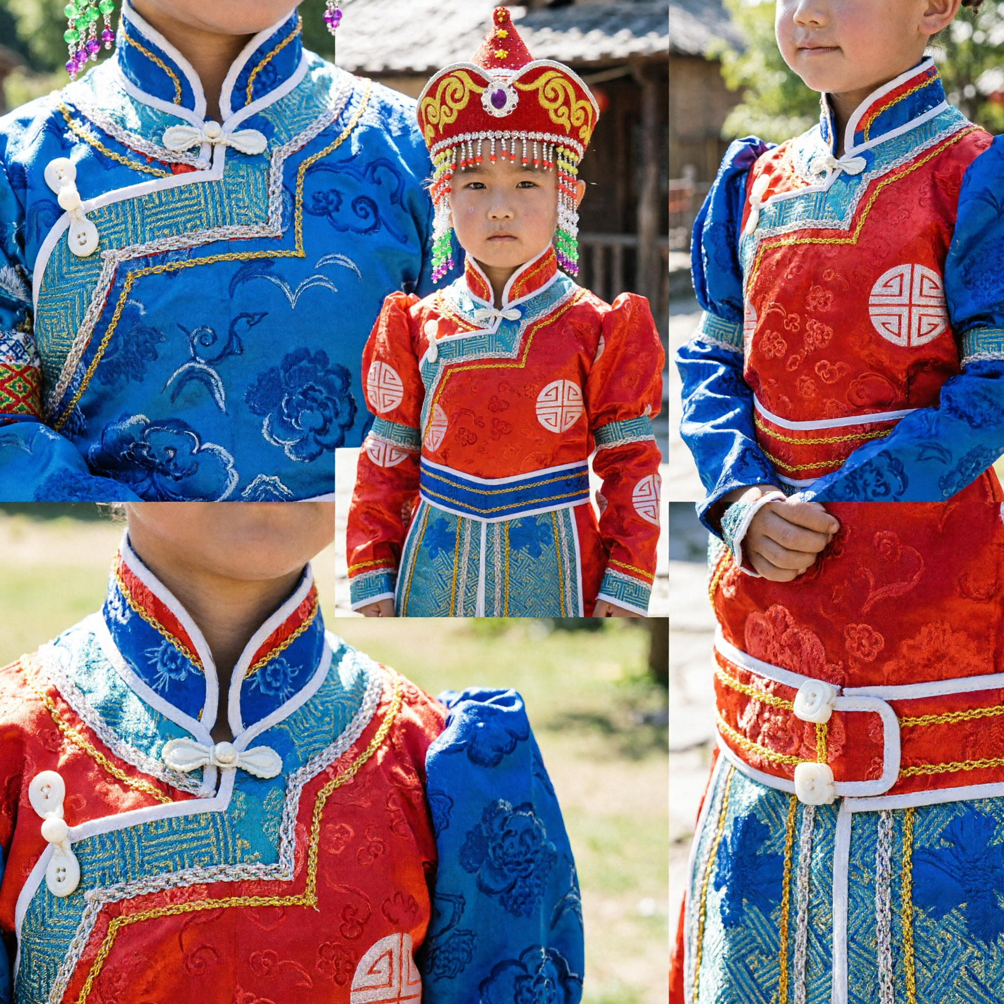 Conjunto de Traje Tradicional Mongol para Crianças, Robe Vermelha com Chapéu e Botas, para Performance de Dança - Asian Costume