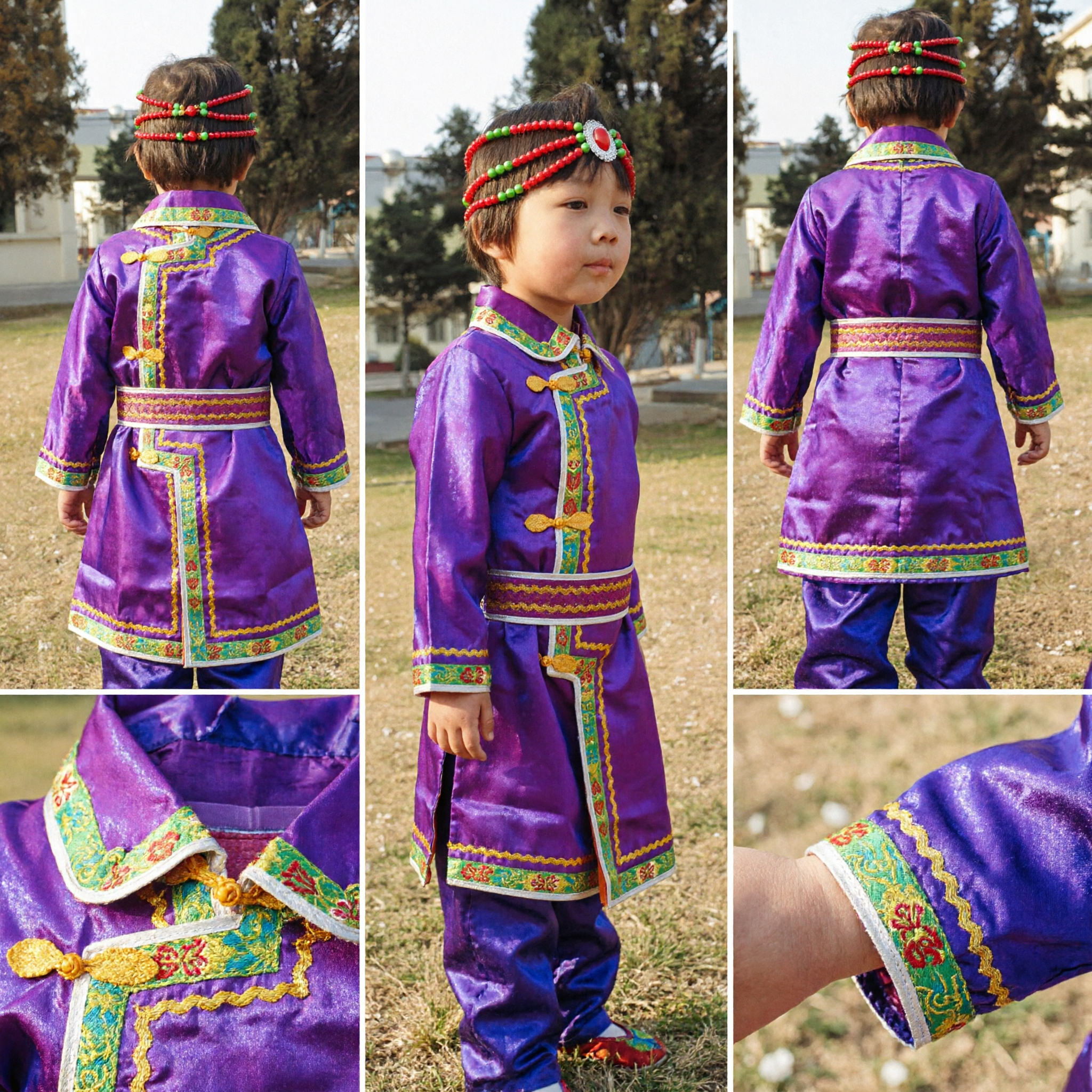 Traje Tradicional Mongol para Crianças, Robe Roxo de Dança Étnica, Vestuário para Performance em Palco Infantil - Asian Costume