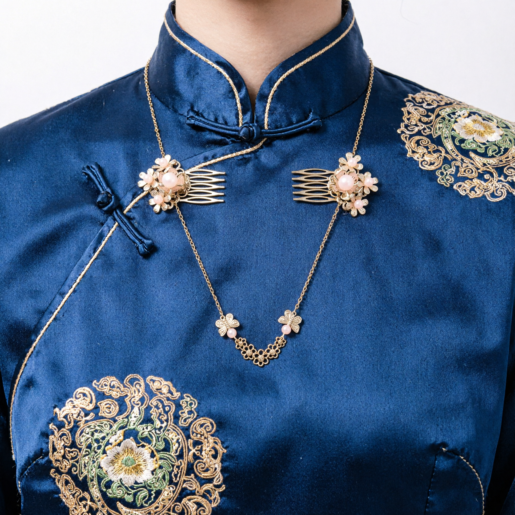 Conjunto de Penteado Clássico Hanfu Chinês com Corrente de Flores e Step Shake para Noivas - Asian Costume