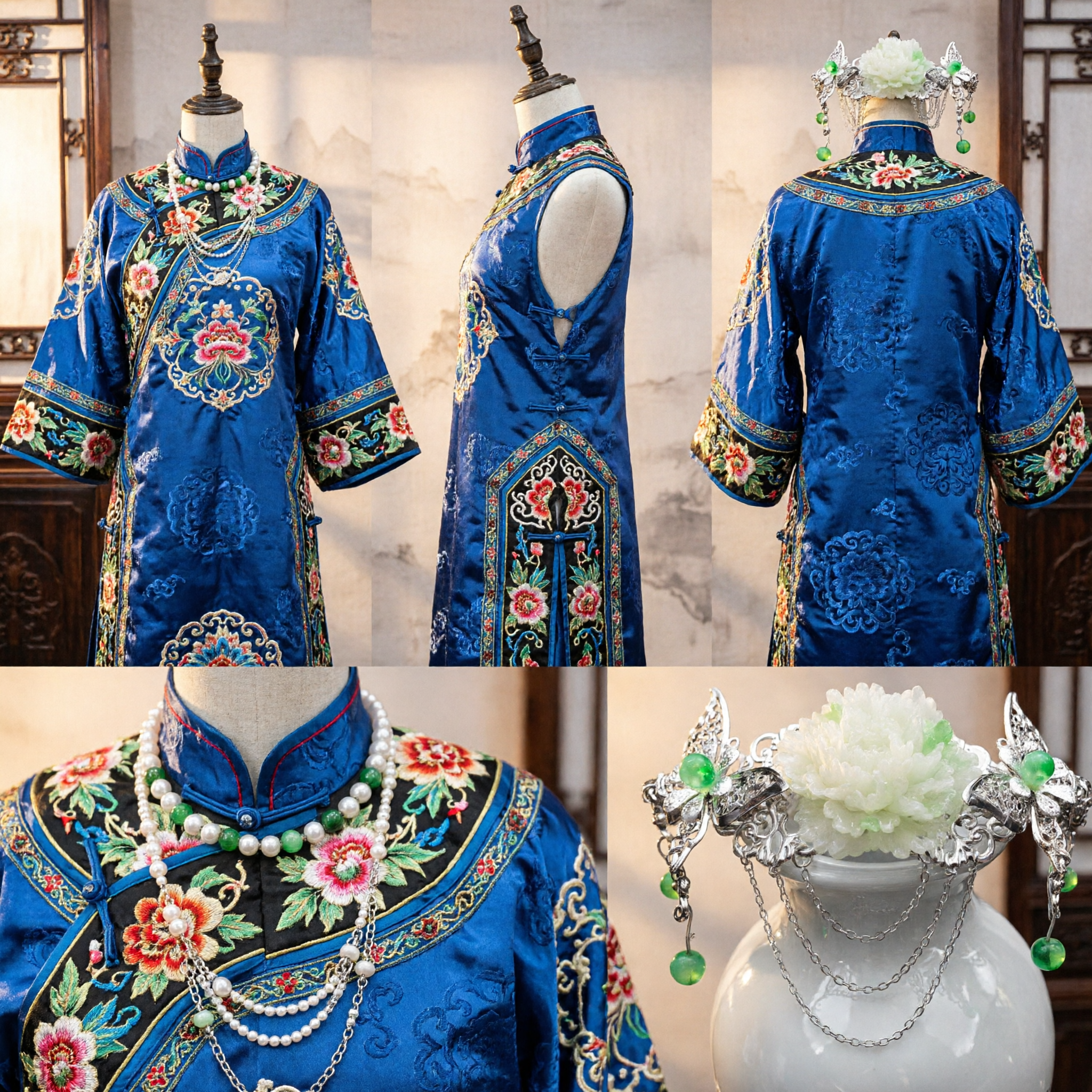 Fermacapelli Tradizionale Cinese Elegante Farfalla Argento Fiore di Giada Bianca Accessorio per Capelli Hanfu Nuziale per Donne - Asian Costume