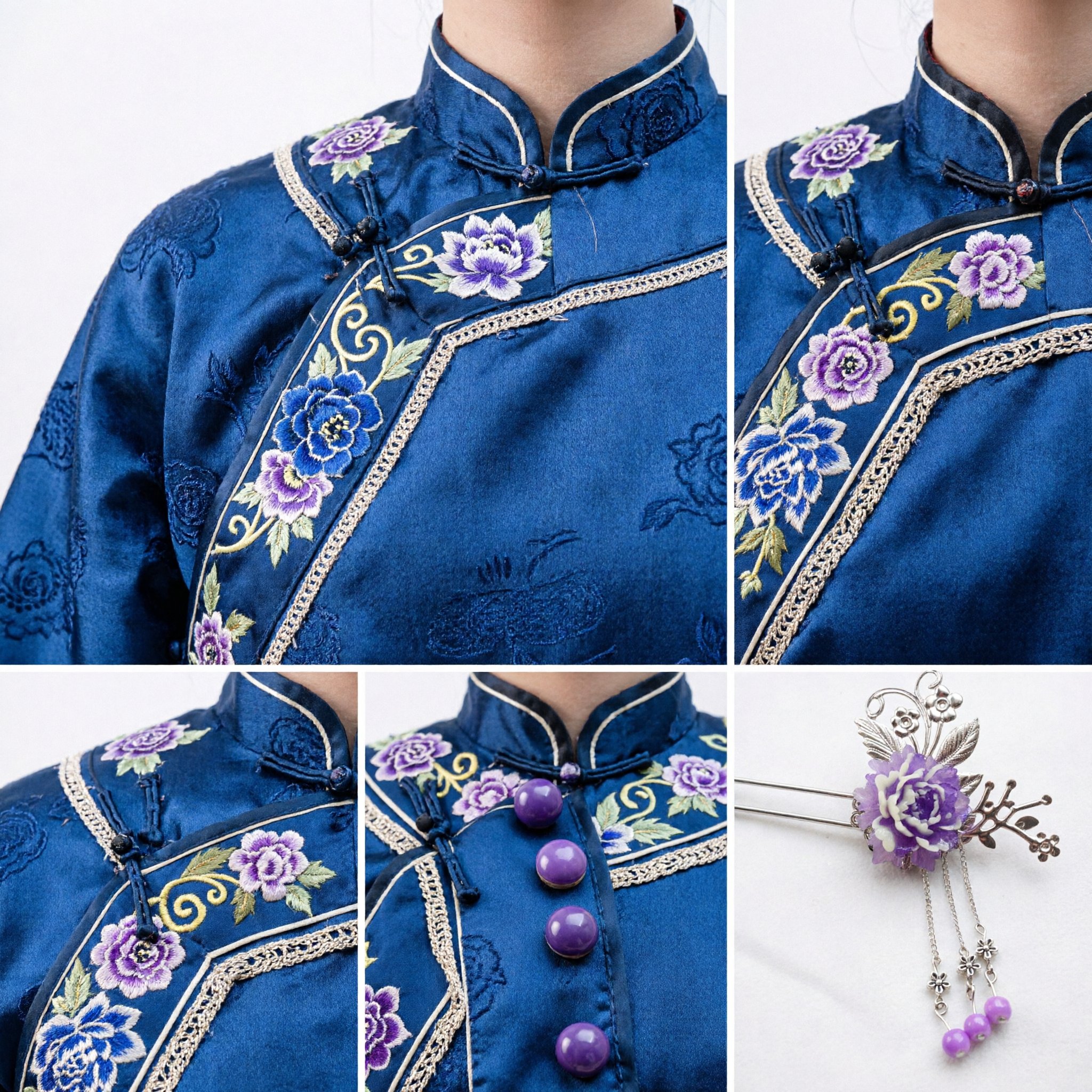 Elegant Purple Flower Hairpin with Dangling Beads Traditional Chinese Hanfu Hair Accessory for Women and Brides - Asian Costume