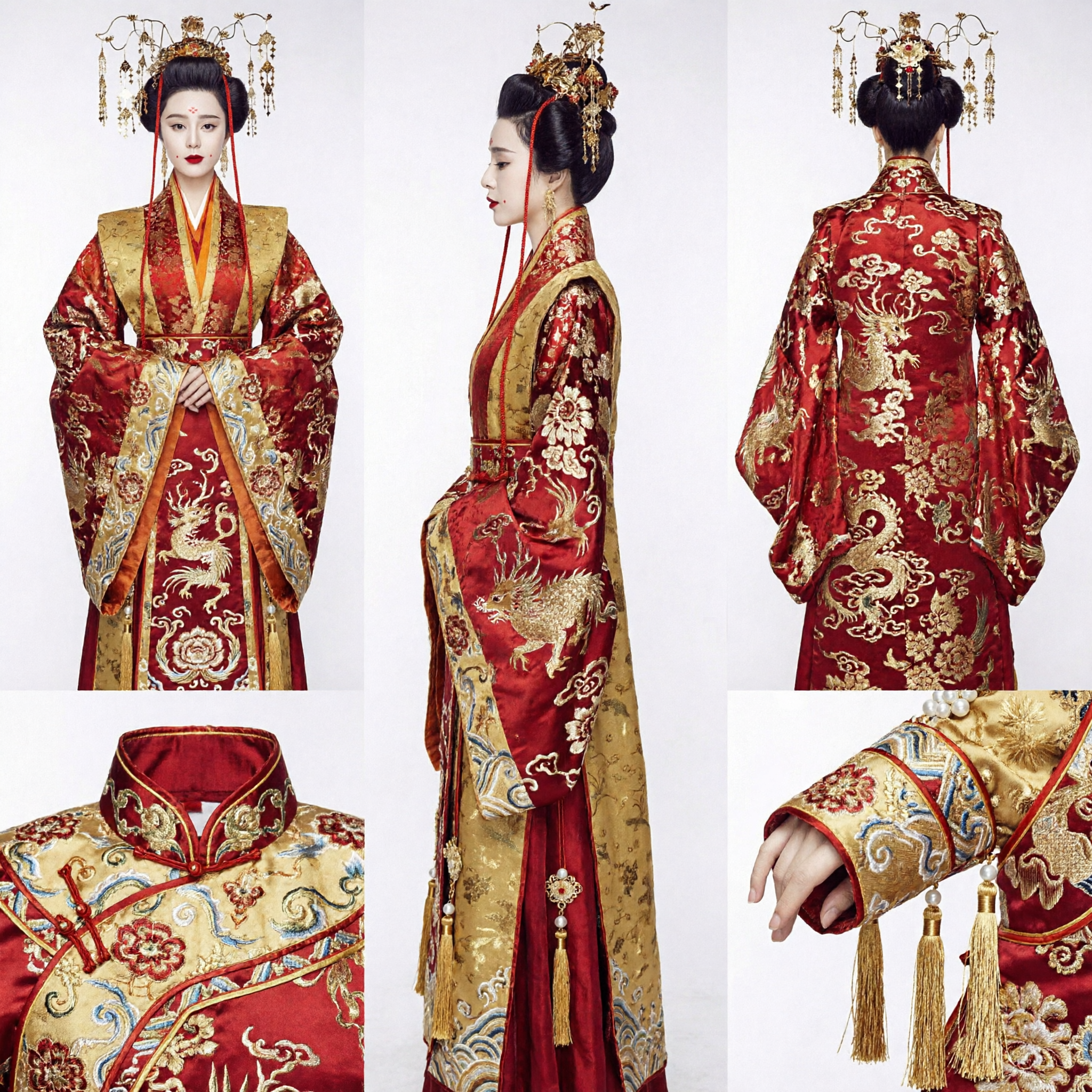 Traje Hanfu Tradicional de la Emperatriz de la Dinastía Tang China, con Elaborados Accesorios Capilares Dorados para Cosplay de Mujeres - Asian Costume
