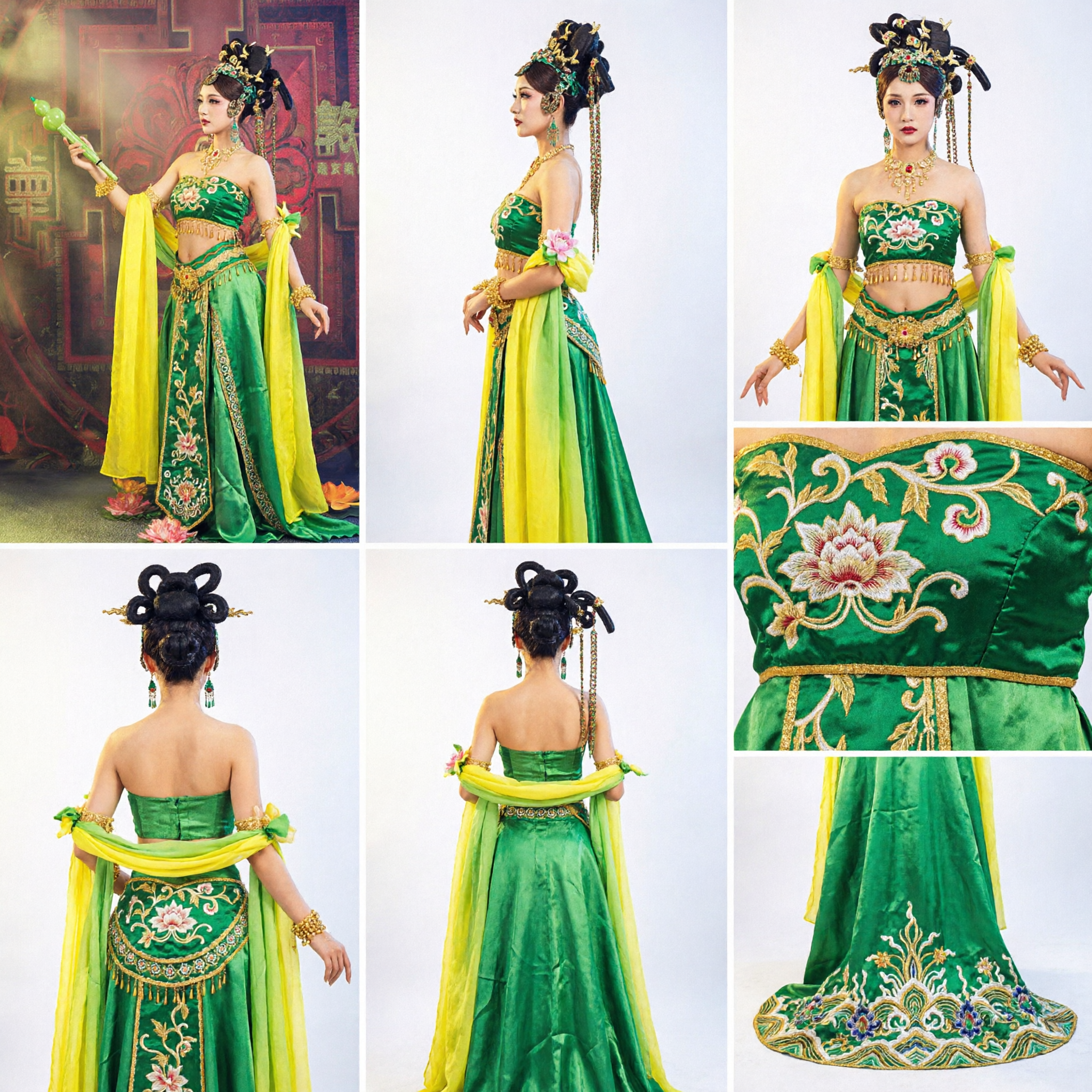 Costume de Danse Dunhuang Traditionnel Chinois Femmes Robe Hanfu Soie Verte Robe de Fée Ancienne pour Spectacle sur Scène - Asian Costume