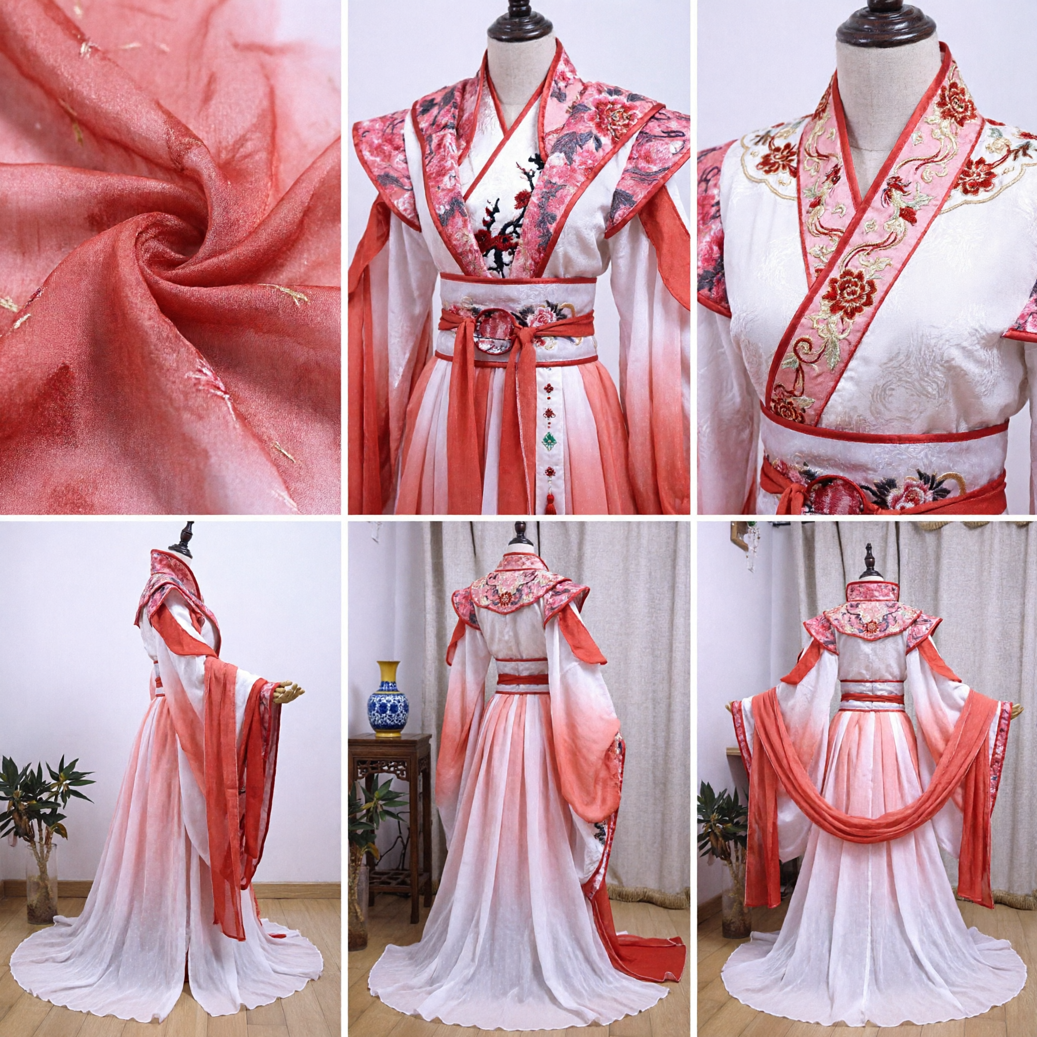 Damski Pomarańczowy Gradientowy Hanfu Tradycyjny Chiński Strój Księżniczki z Dynastii Tang Historyczna Suknia Wróżki do Cosplay'u - Asian Costume