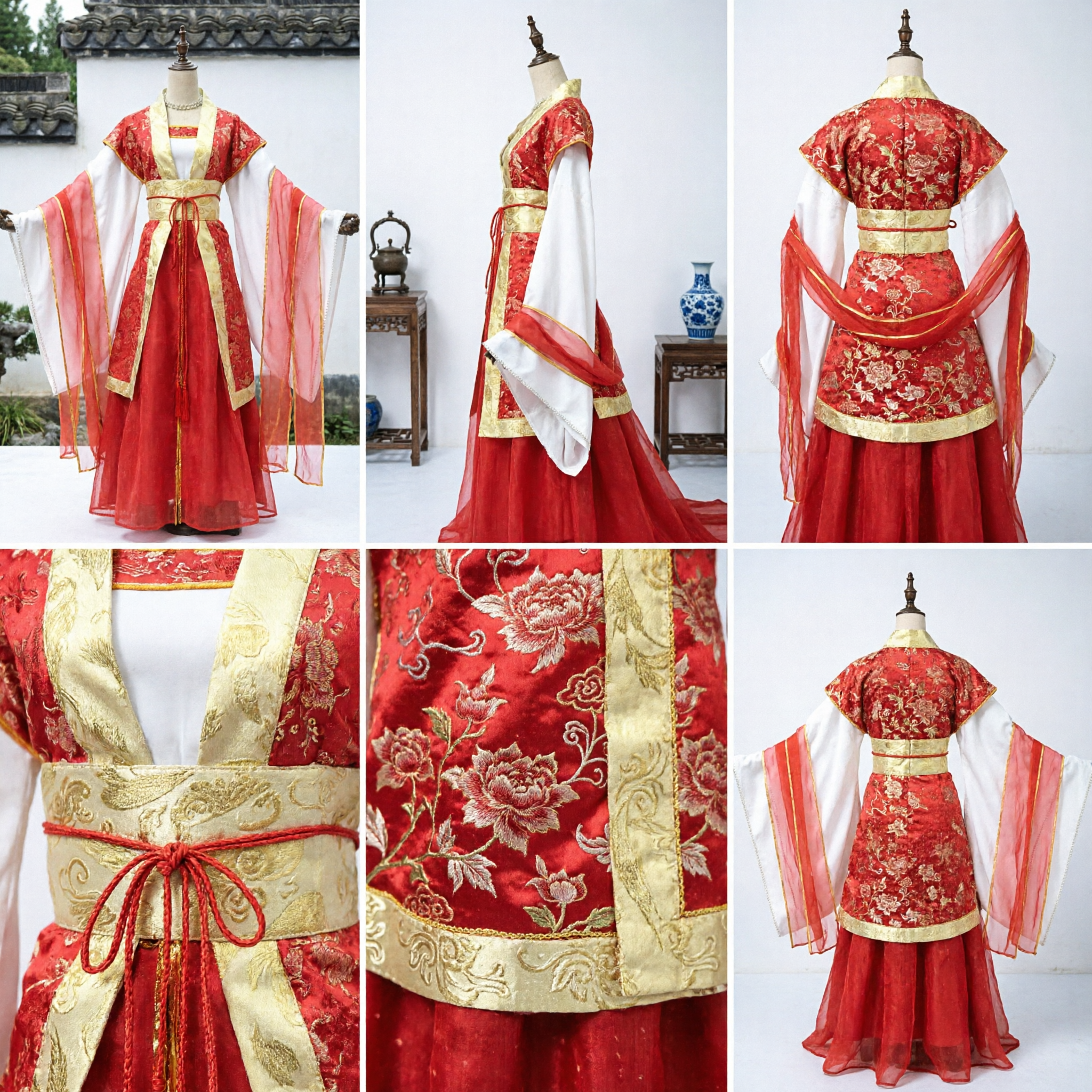 Hanfu traditionnel chinois rouge, robe de style ancien de la dynastie Tang pour femmes, pour cosplay et spectacle sur scène - Asian Costume