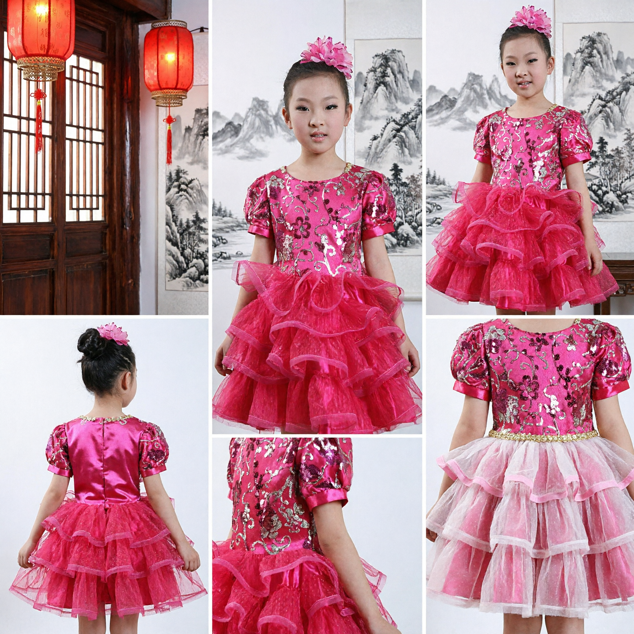 Meisjes Felroze Sequin Pompmouw Tutu Jurk voor Dansoptreden Verjaardagsfeest Kostuum - Asian Costume