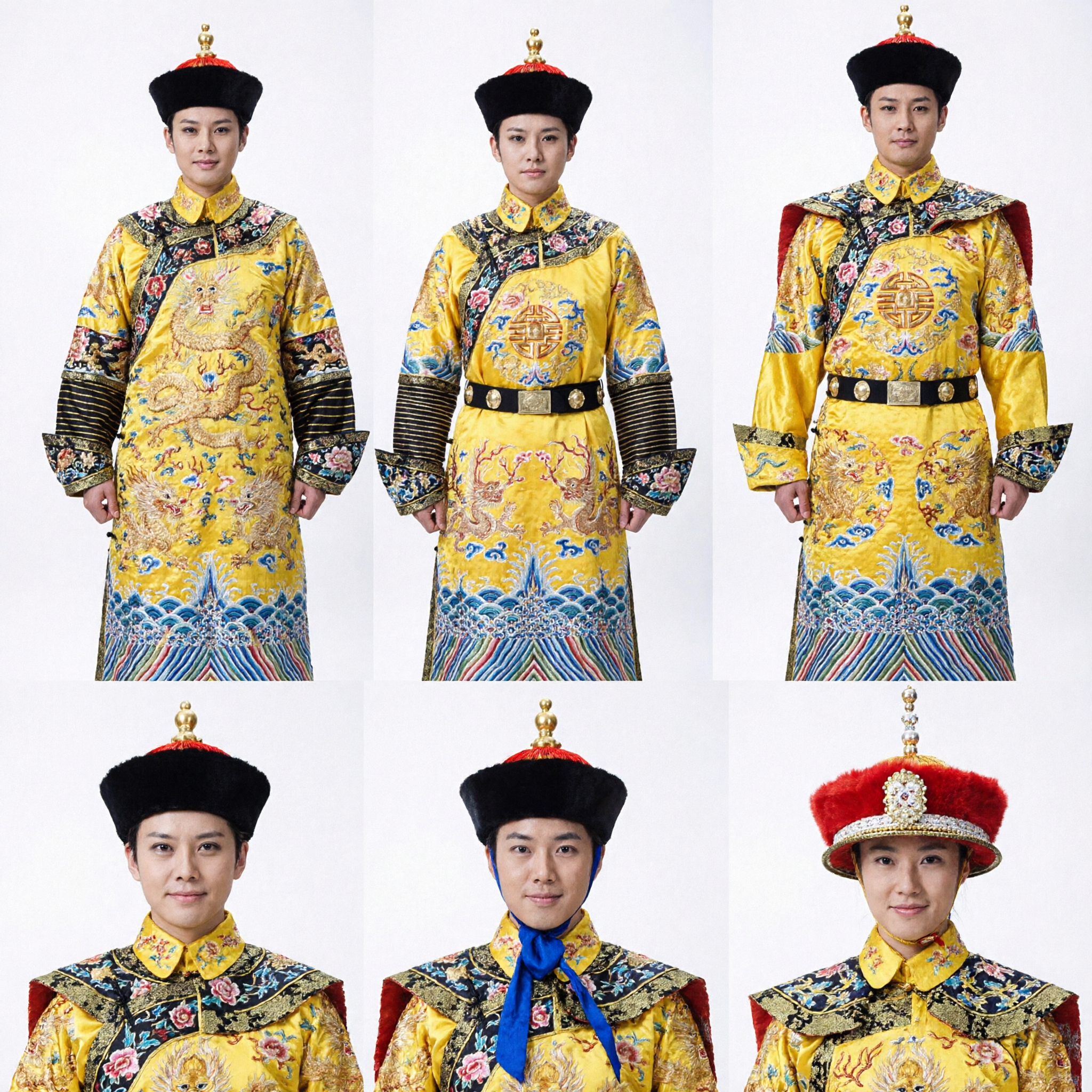 전통 중국 청나라 황제와 황후 황금 용 로브 의상 커플 코스프레 공연복 - Asian Costume
