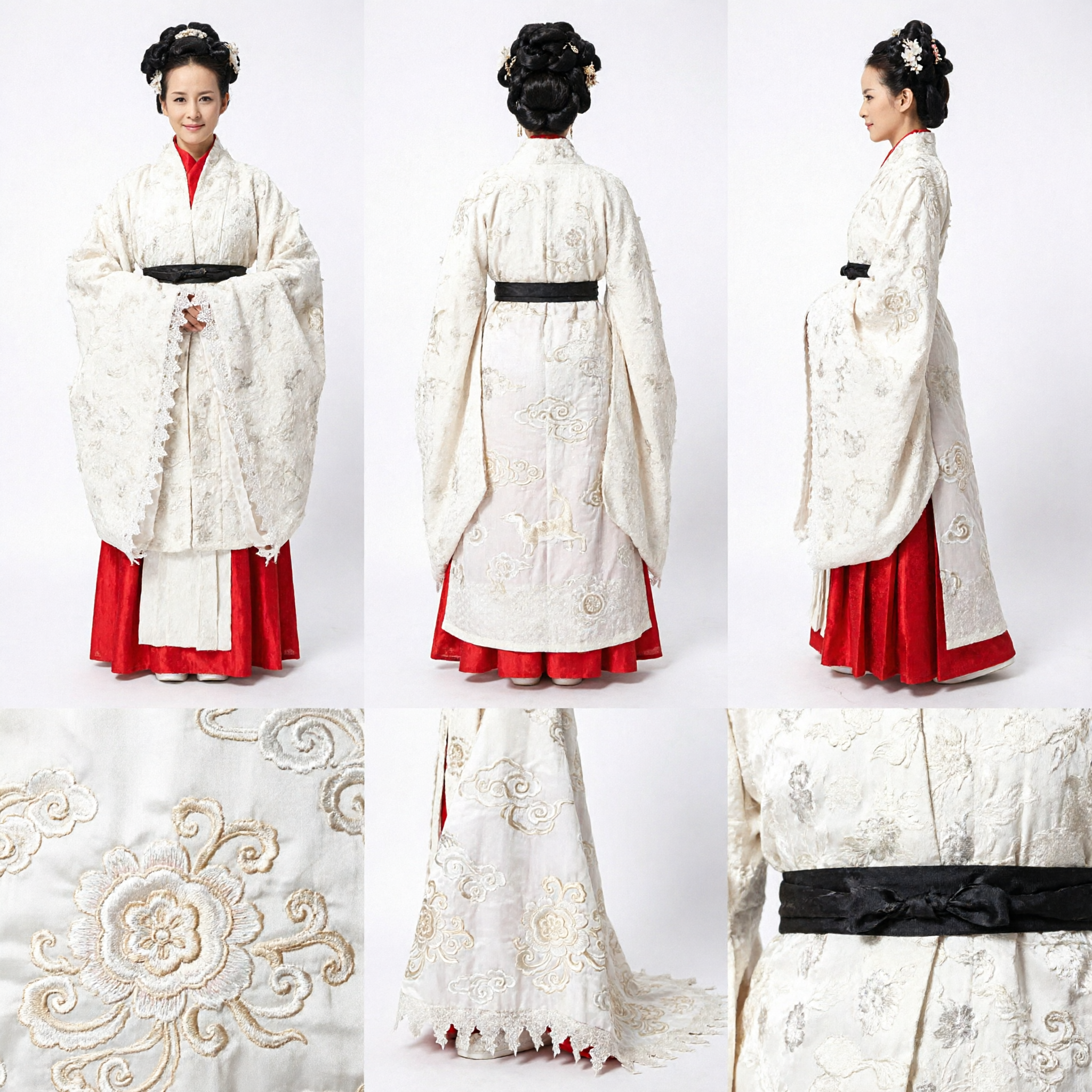 Traditional Chinese Hanfu Costume White Textured Robe Red Skirt Ancient Princess Dress for Women Cosplay Performance - Asian Costume