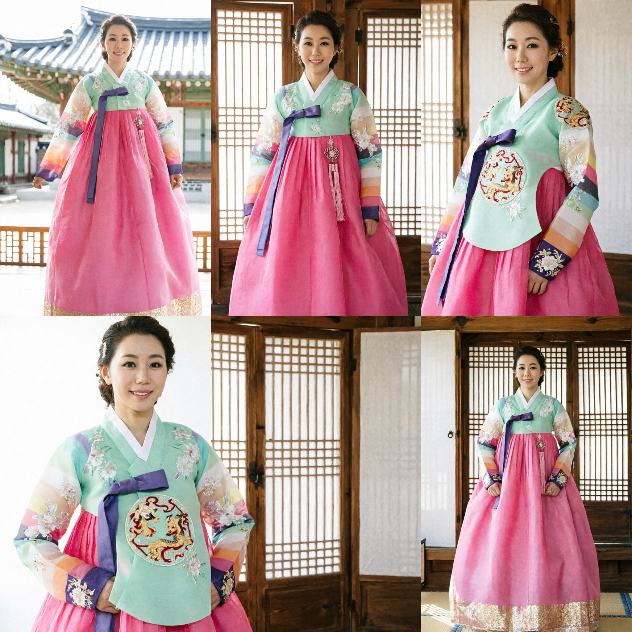 Bellissimo Hanbok Tradizionale Coreano per Donne con Ricami Floreali e Maniche Arcobaleno Ideale per Matrimoni e Festival - Asian Costume