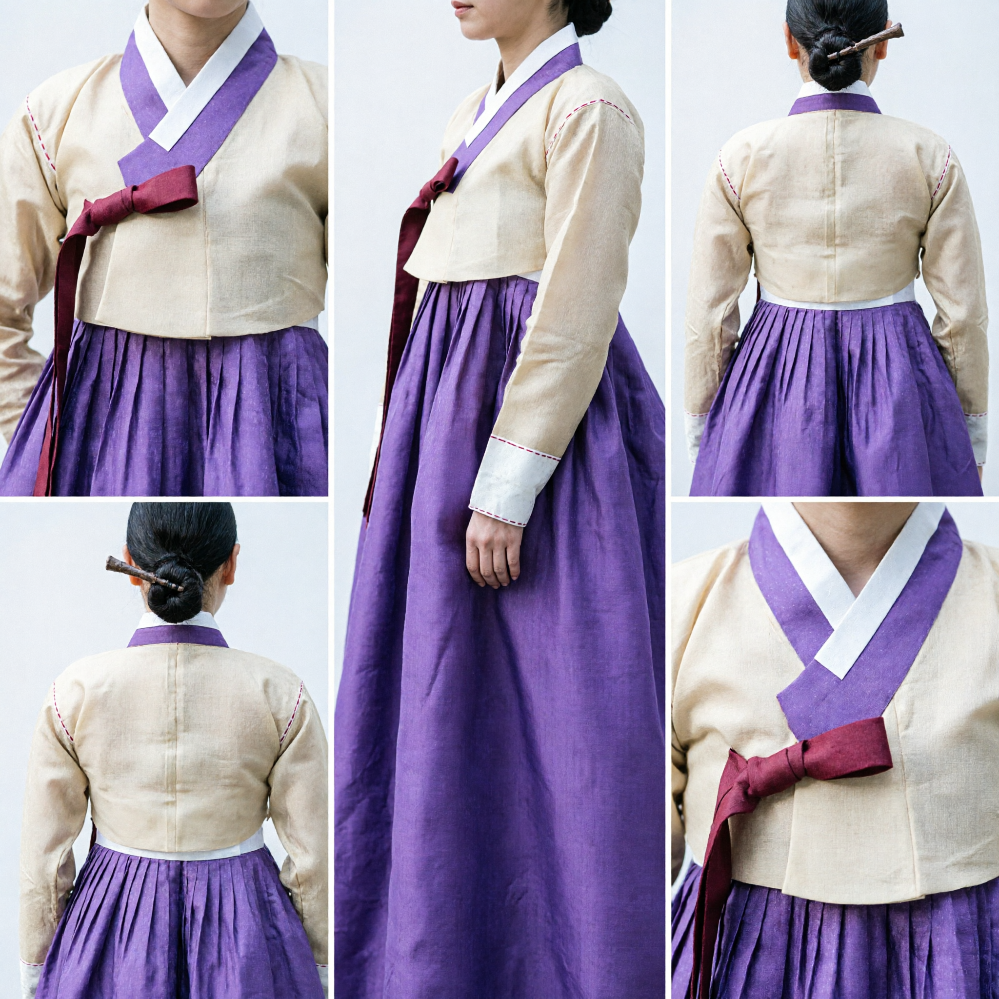 Tradycyjny koreański strój Hanbok dla kobiet - fioletowa chima i beżowa jeogori do cosplayu z dramatów historycznych - Asian Costume