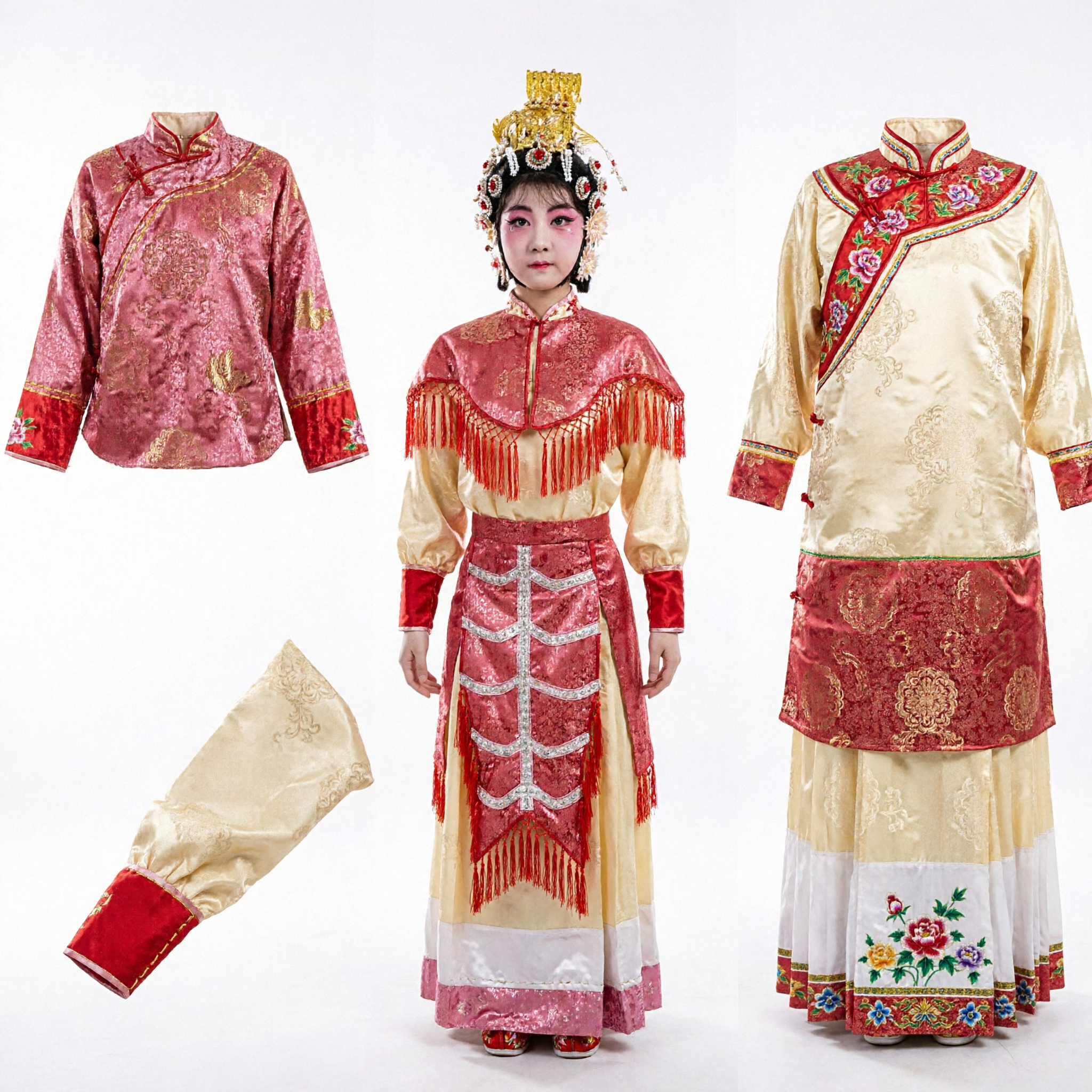 Traditionelles chinesisches Peking-Oper-Kriegerinnenkostüm, rot-gold besticktes Schwerttanz-Aufführungsoutfit für Kinder - Asian Costume