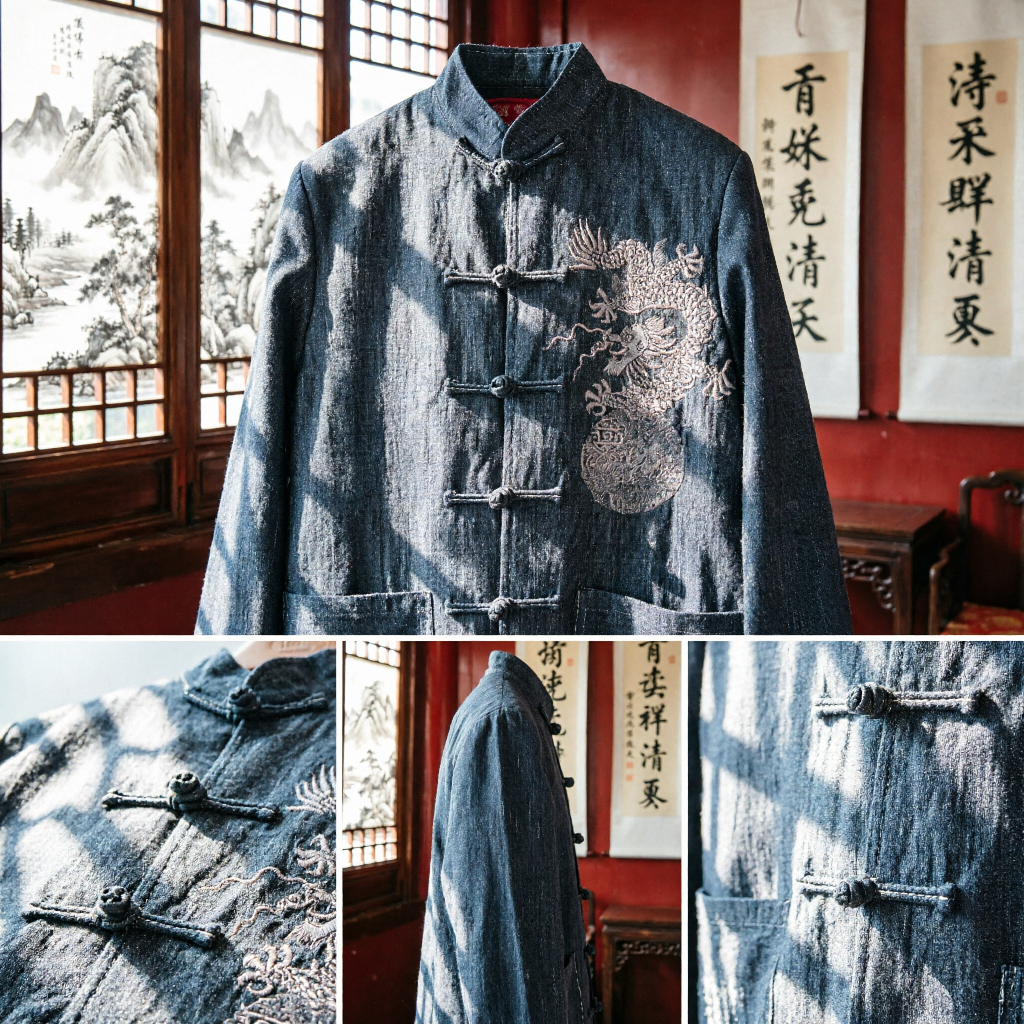 Men's Traditional Chinese Tang Suit Jacket Dragon Embroidery Mandarin Collar Casual Cotton Linen Cultural Outerwear - Asian Costume
