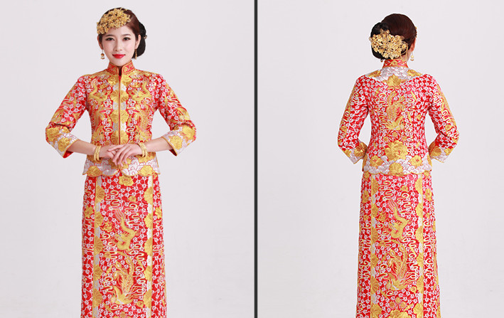 Chinese wedding dress traditional bridal costumes and hair accessories