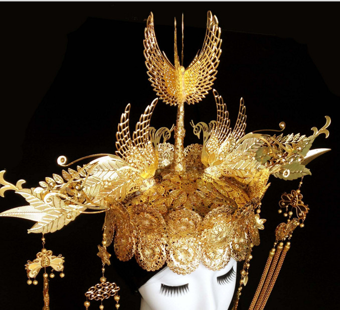 Chinese wig wedding hat emperor crown rings hair stick qing hat Chinese headdress hairpiece