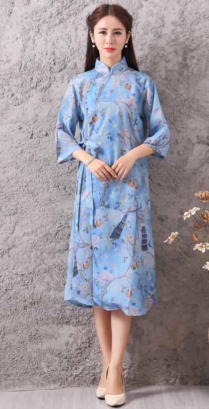 Traditional Ancient Chinese Young Women Cheongsam Dress Republic of China Tangsuit Stand Collar Blouse Dress Tang Suit Clothing for Women