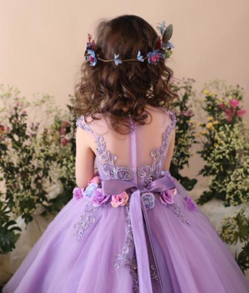 Top Grade Christmas Day Dance Performance Flowers Fairy Purple Full Dress Kindergarten Girl Stage Show Costume for Kids