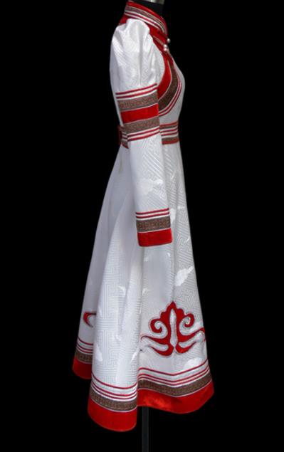 Traditional Chinese Mongol Ethnic National White Brocade Dress Mongolian Minority Folk Dance Costume for Women