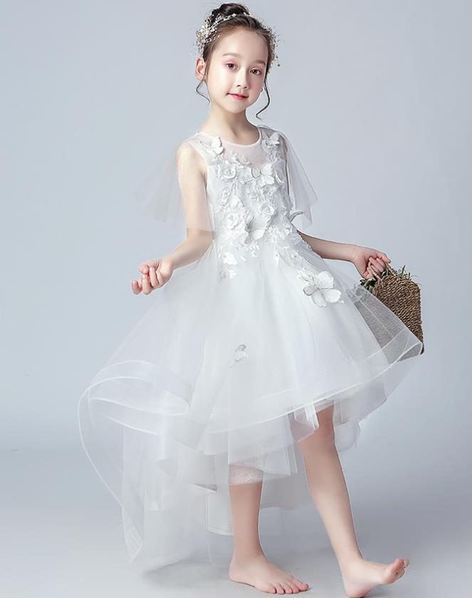 Top Grade Birthday White Veil Full Dress Children Compere Costume Stage Show Girls Catwalks Butterfly Dress