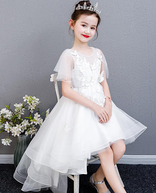 Top Grade Children Compere Costume Birthday Full Dress Professional Stage Show Girls Catwalks White Bubble Veil Dress
