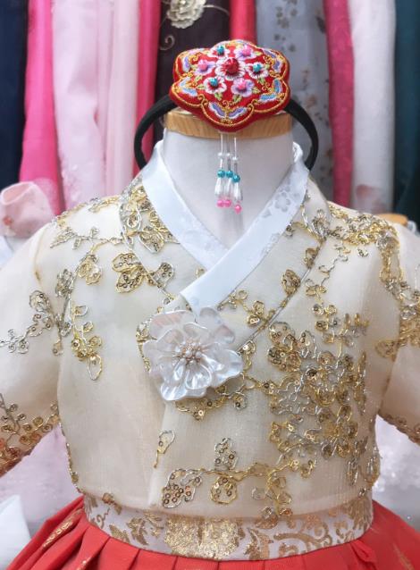 Asian Korea Children Princess Garments Fashion Traditional Birthday Hanbok Clothing Korean Girl Beige Blouse and Red Dress