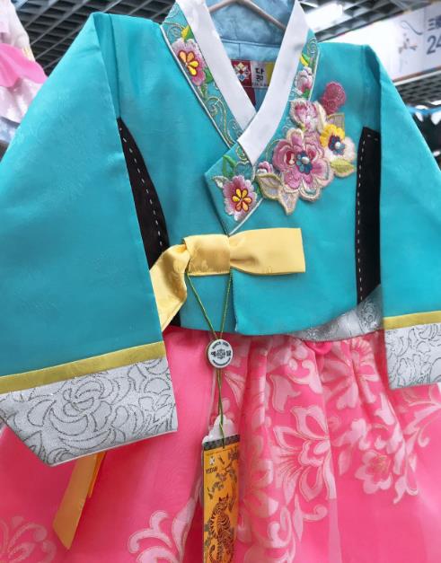 Asian Korea Court Hanbok Clothing Girl Performance Blue Blouse and Pink Dress Traditional Korean Fashion Garments