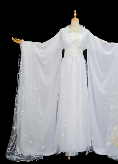 China Cosplay Swordswoman Xiao Longnv Clothing Ancient Fairy Garments Traditional Song Dynasty Princess White Hanfu Dress