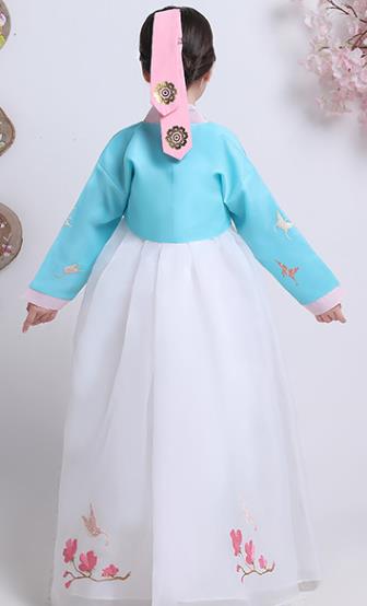 Asian Traditional Girl Hanbok Clothing Korean Court Princess Garment Costumes Korea Children Embroidered Blue Blouse and White Dress