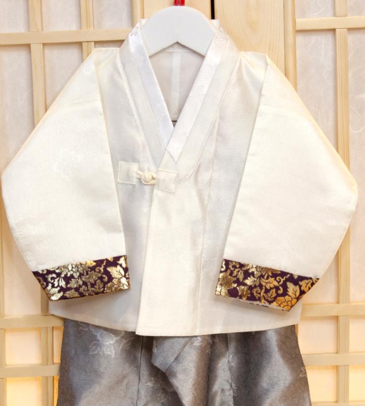 Korean Boys Prince Birthday Fashion Costumes Korea Traditional Hanbok Clothing Children Garment Black Vest White Shirt and Grey Pants