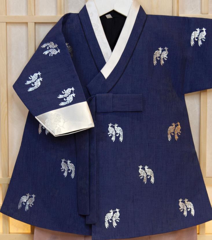 Korea Boys Prince Fashion Korean Children Festival Navy Shirt and Khaki Pants Traditional Garment Costumes Hanbok Clothing