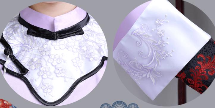 China Qing Dynasty Children Princess Clothing Ancient Imperial Consort Garment Costume Traditional Stage Show Girl Purple Qipao Dress