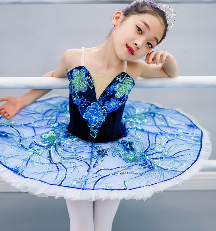 Professional Children Dance Competition Clothing Girl Dancewear Tu Tu Dance Garment Costume Ballet Dance Blue Veil Dress
