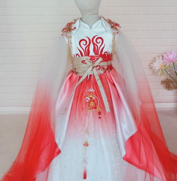 Chinese Stage Show Oriental Beauty Clothing Children Fashion Catwalks White Veil Dress Girls Modern Fancywork Garment Costume