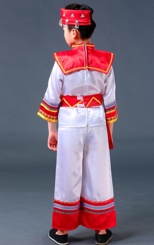 Chinese Ethnic Festival Costumes Guangxi Minority Folk Dance Clothing Zhuang Nationality Children White Outfits