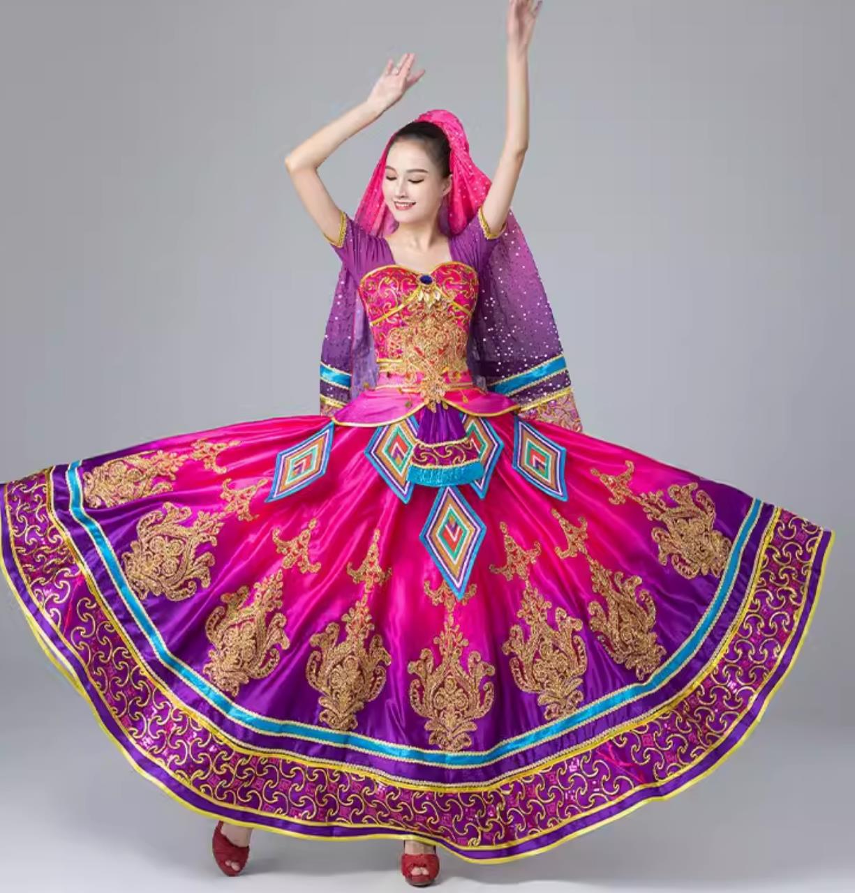 Indian Dance Performance Attire Female Exotic Dance Dress Belly Dance Costume China Xinjiang Dance Uyghur Clothing