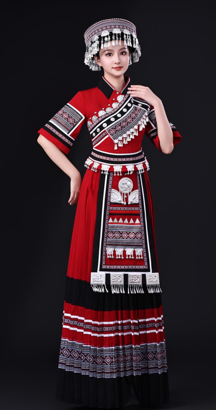 Chinese Minority Costume Miao Ethnic Women Traditional Clothing Guizhou Tujia Nationality Dress